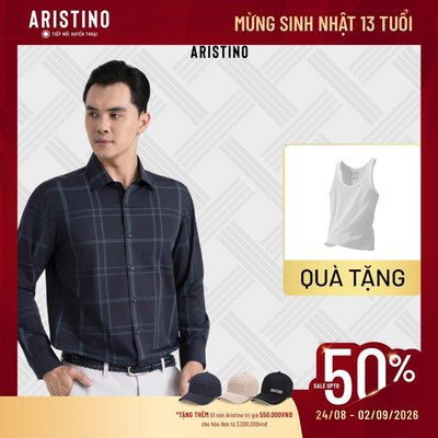 ARISTINO Áo Sơ Mi Nam Kẻ Dài Tay Regular Fit ALS618EDP01 Bamboo Mềm Mại Thoáng Khí Ít Nhăn Co Giãn