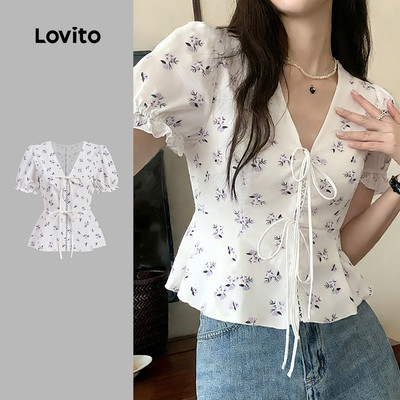 Áo Lovito cột dây họa tiết hoa mùa xuân/hè phong cách thường ngày cho nữ L178ED1299