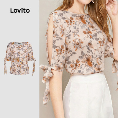 Áo kiểu nữ Lovito xuân hè lỗ nơ phong cách thường ngày L190ED005