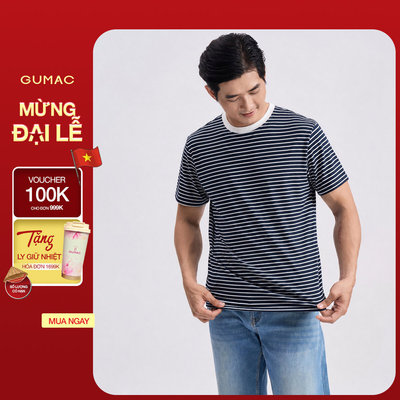 Áo Thun Nam GUMAC Cổ Bo Phối Màu Form Regular Suông Basic Tay Ngắn Chất Thun Sọc Mịn Co Giãn LATNG06007