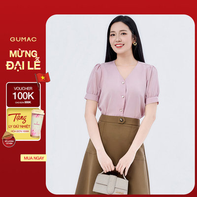 Áo sơ mi nữ GUMAC tay ngắn có nẹp tay kiểu cổ V  LAF1005