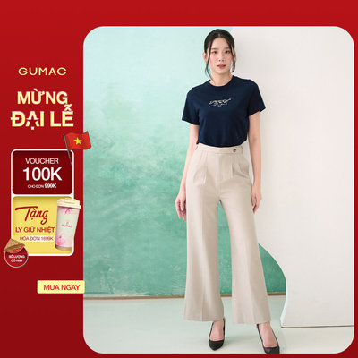 Quần Tây Nữ GUMAC Lưng Liền Ống Suông Chiết Ly Có Túi Dọc Hai Bên Kèm Dây QF07049