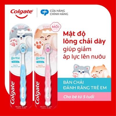 Bàn chải Colgate cho bé 5+ tuổi Fluffy Paw họa tiết thú cưng đáng yêu, lông chải siêu mềm