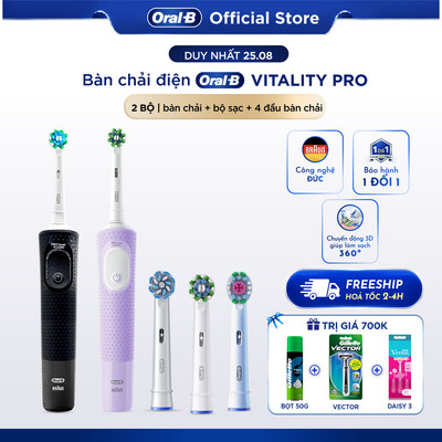 [KOL] [MUA 2 TẶNG 4] Mua 2 Bàn Chải Điện Oral B Vitality Pro TẶNG 4 Đầu Bàn Chải Làm Sạch Sâu