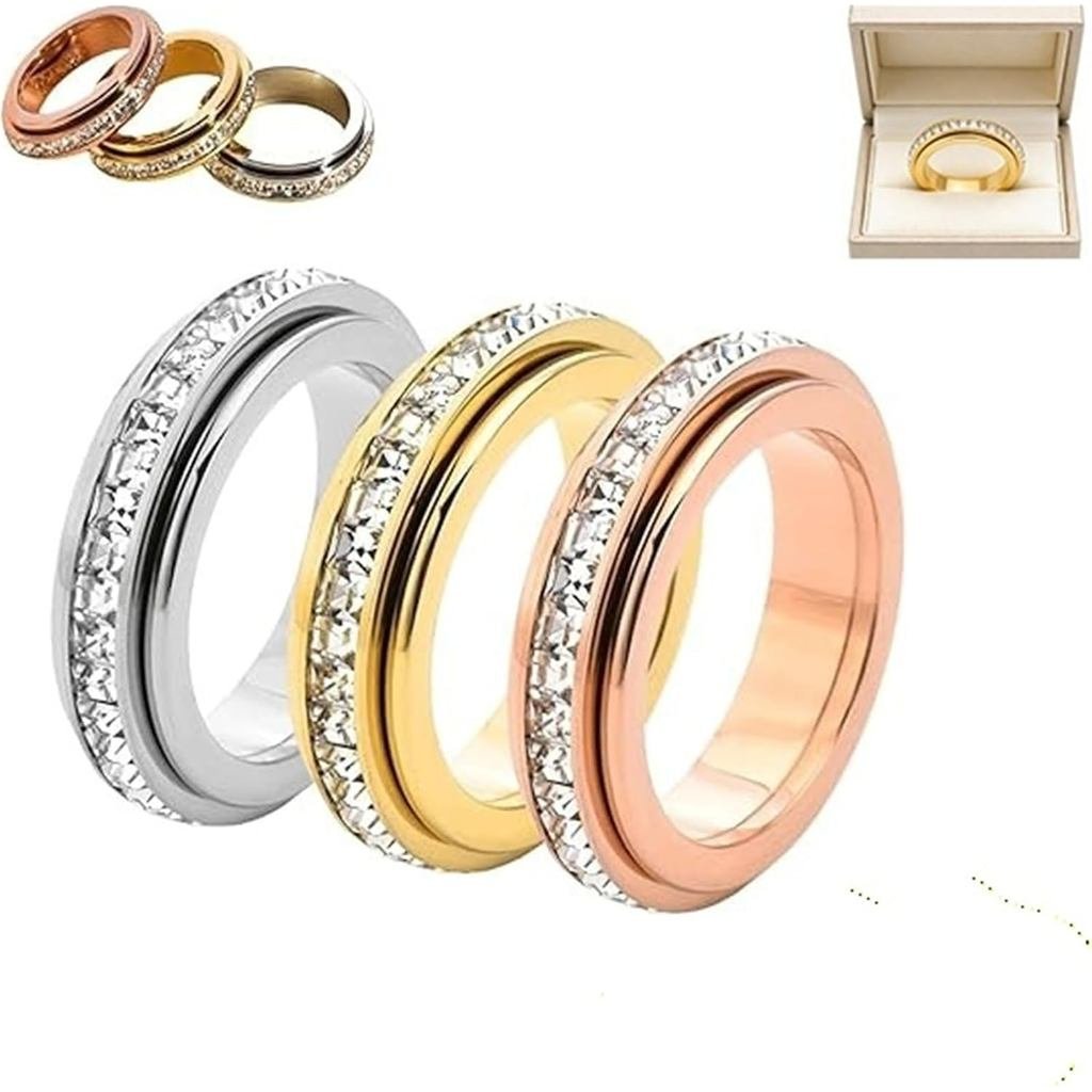 2026 New Sparkling Spinning Ring, Relieves Anxiety, Rotatable Fidget Ring, Symbolizes Vows & Luck