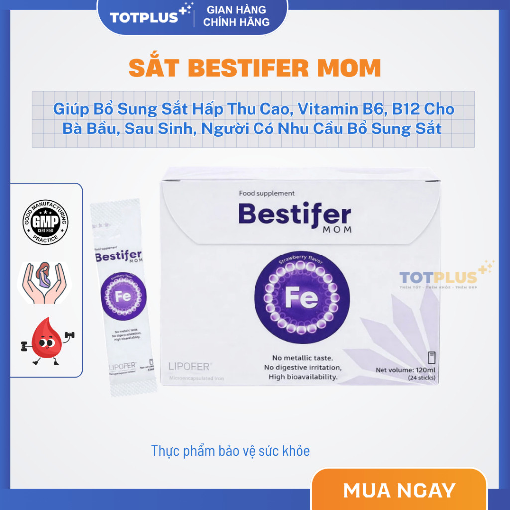 Sắt Bestifer Mom - Bổ Sung Sắt Dễ Hấp Thu, Giảm Thiếu Máu, Không Táo Bón