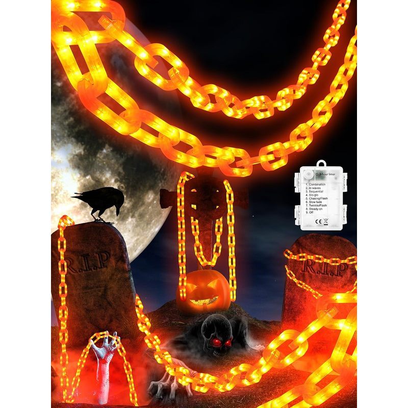 Đèn dây chuyền pin Halloween, hẹn giờ nhựa có đèn LED màu cam 10 FT 160