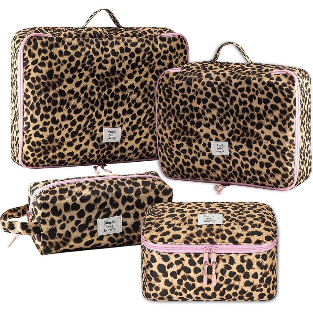 LeardPrintMakeupBag4PCS-LargeTravelTetryBag, WashBag & CoeticOrganissersforWomen|Waterpro, Di động &