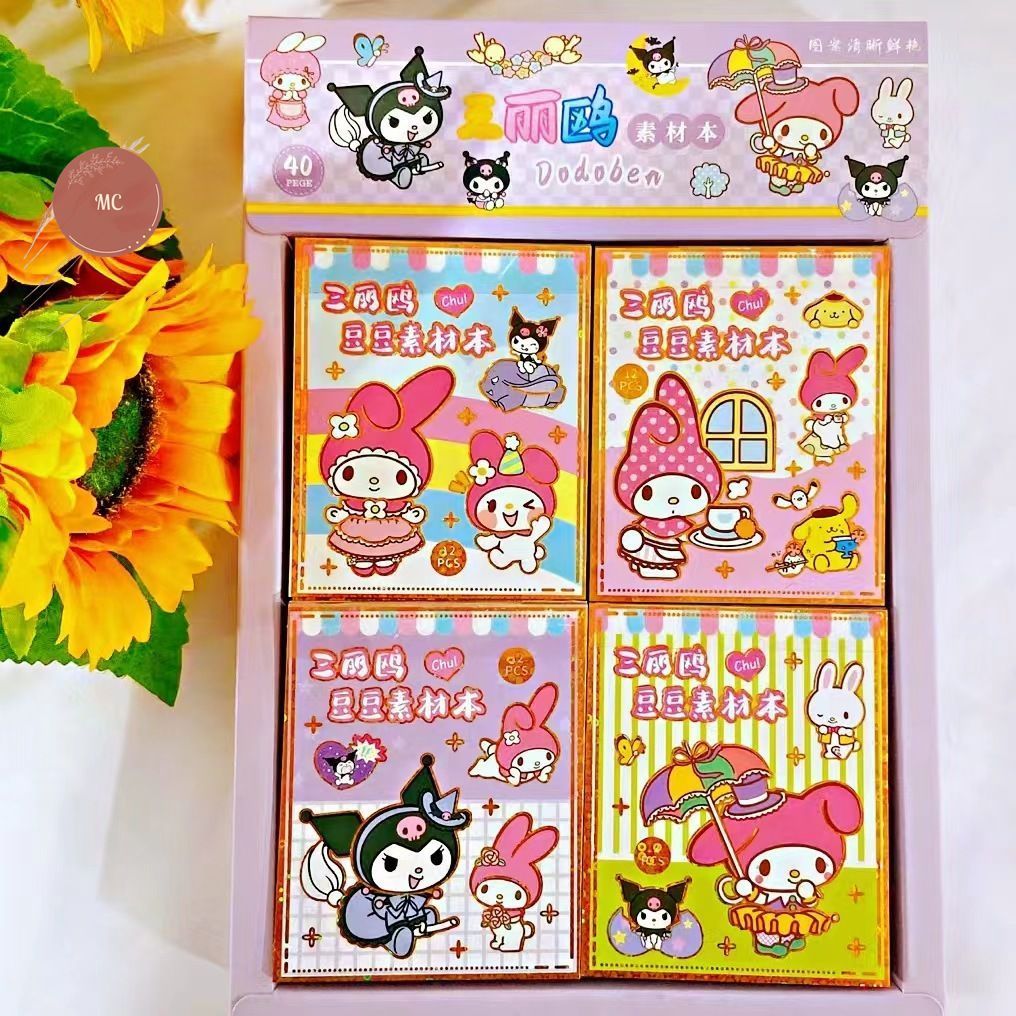 Khay 40 quyển sticker hình Kuromo Melody Sanrio Mỗi quyển gồm 12 trang mix