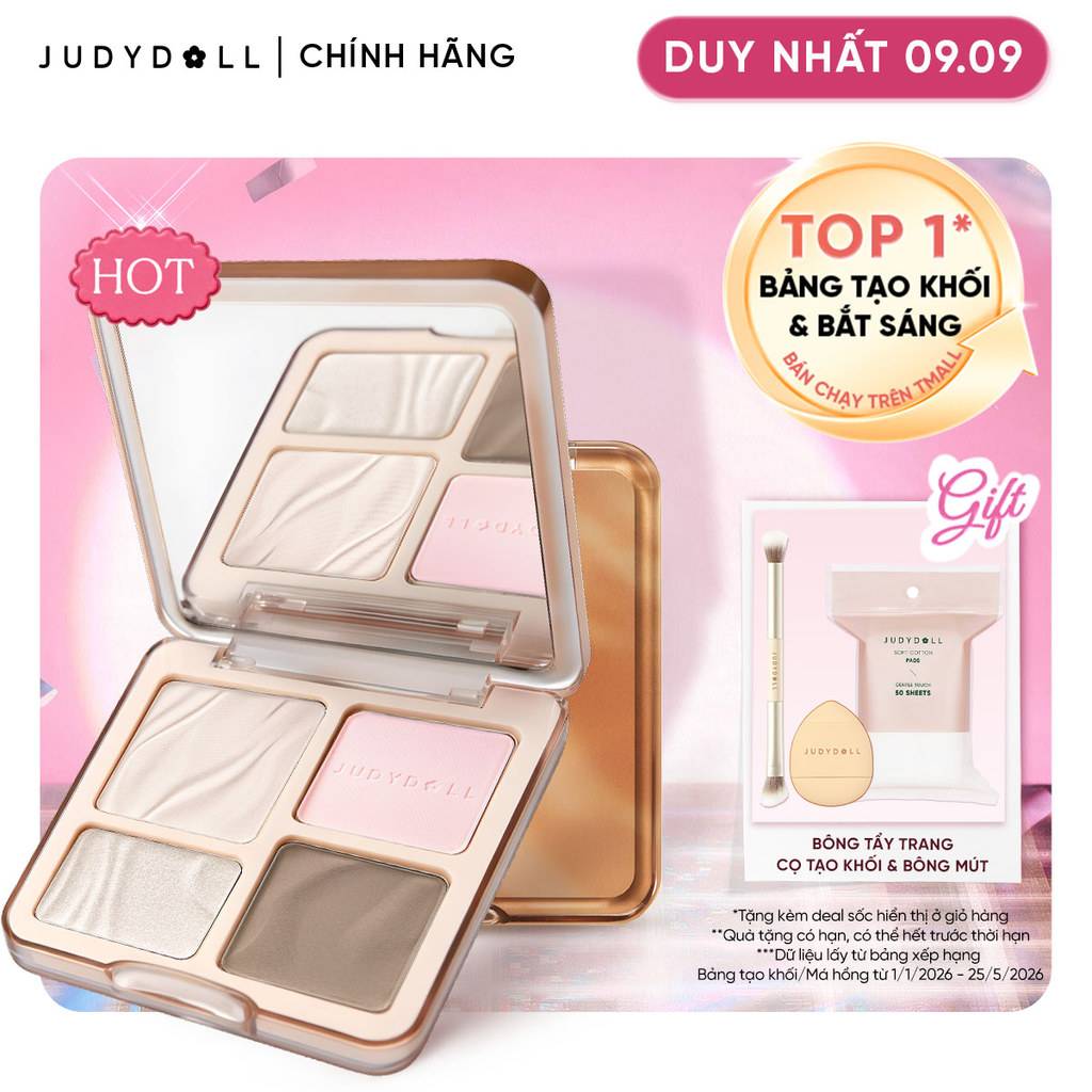JUDYDOLL Phấn bắt sáng tạo khối 4 ô Highlight Contour Palette Tự nhiên Lâu trôi Chống nước 9g