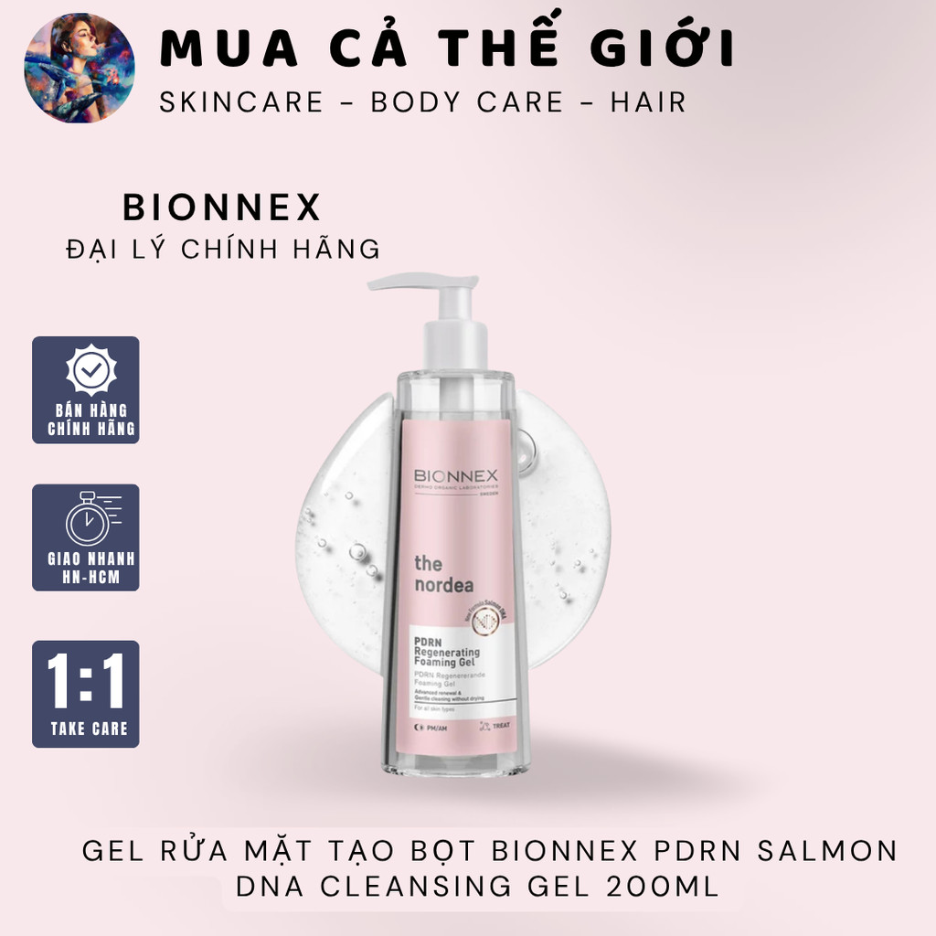 [HÀNG CÔNG TY] Gel Rửa Mặt Tạo Bọt BIONNEX PDRN Salmon DNA Cleansing Gel 200ml | Làm Sạch Dịu Nhẹ,Cấp Ẩm Da