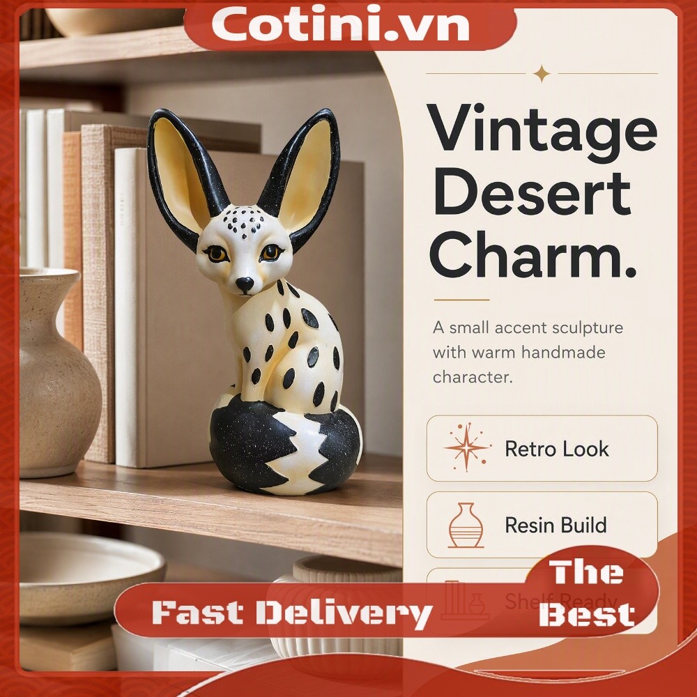 Sa Mạc Fennec Cáo Nhựa Hình Vintage Ngồi Thủ Công Động Vật Điêu Khắc Trang Trí Nhà