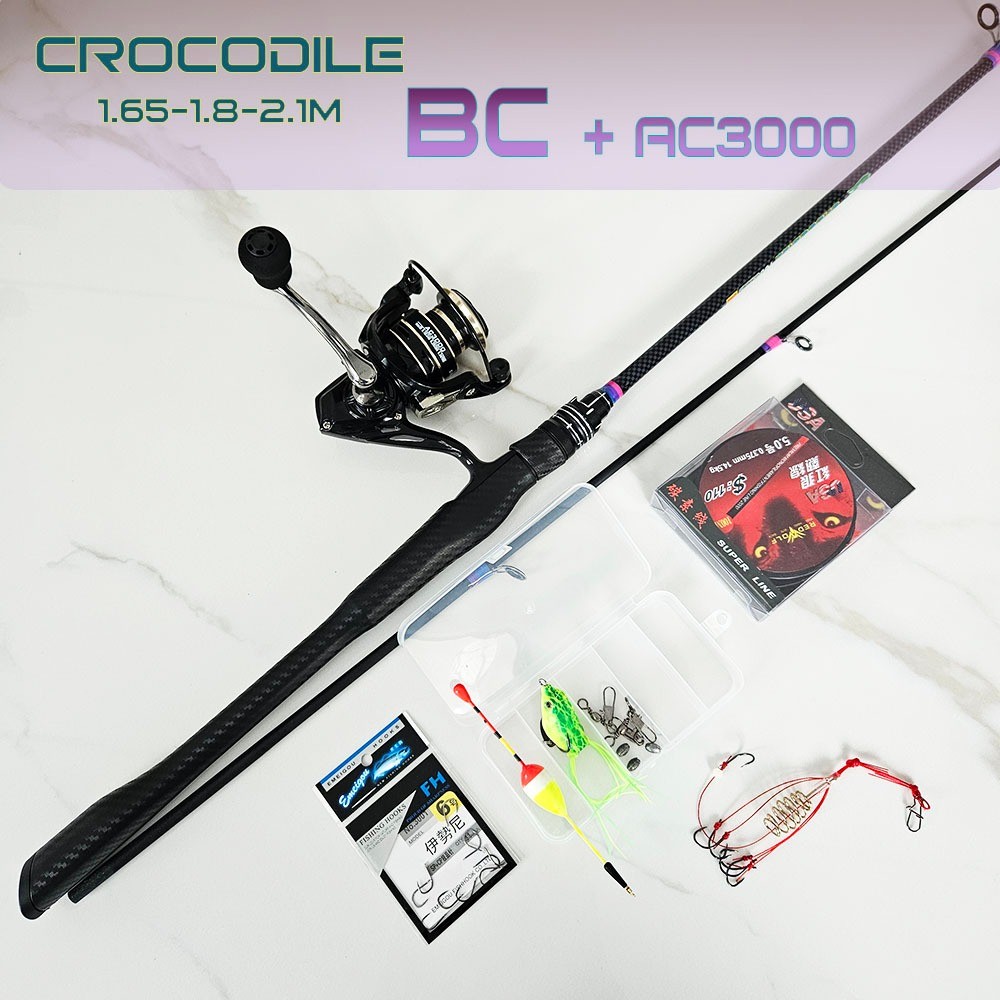 Bộ Cần Câu Lure Carbon Crocodile BC + Máy Câu Đứng AC3000 + Tặng bộ quà tặng hấp dẫn