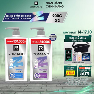 [ĐỘC QUYỀN ONLINE] Combo 2 Tắm gội cho nam 2in1 Romano Gen Z hương Sea Breeze/ Forest Cedar 900g/ chai