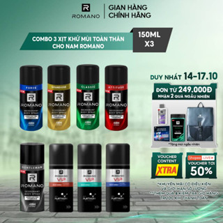 Combo 3 Xịt khử mùi  cho nam Romano toàn thân ngăn mồ hôi và mùi cơ thể 150ml/chai