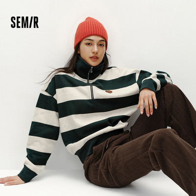 Semir Áo Len Nữ Retro Mùa Đông, Cổ Sọc Lông Cừu, Dễ Tháo Rời