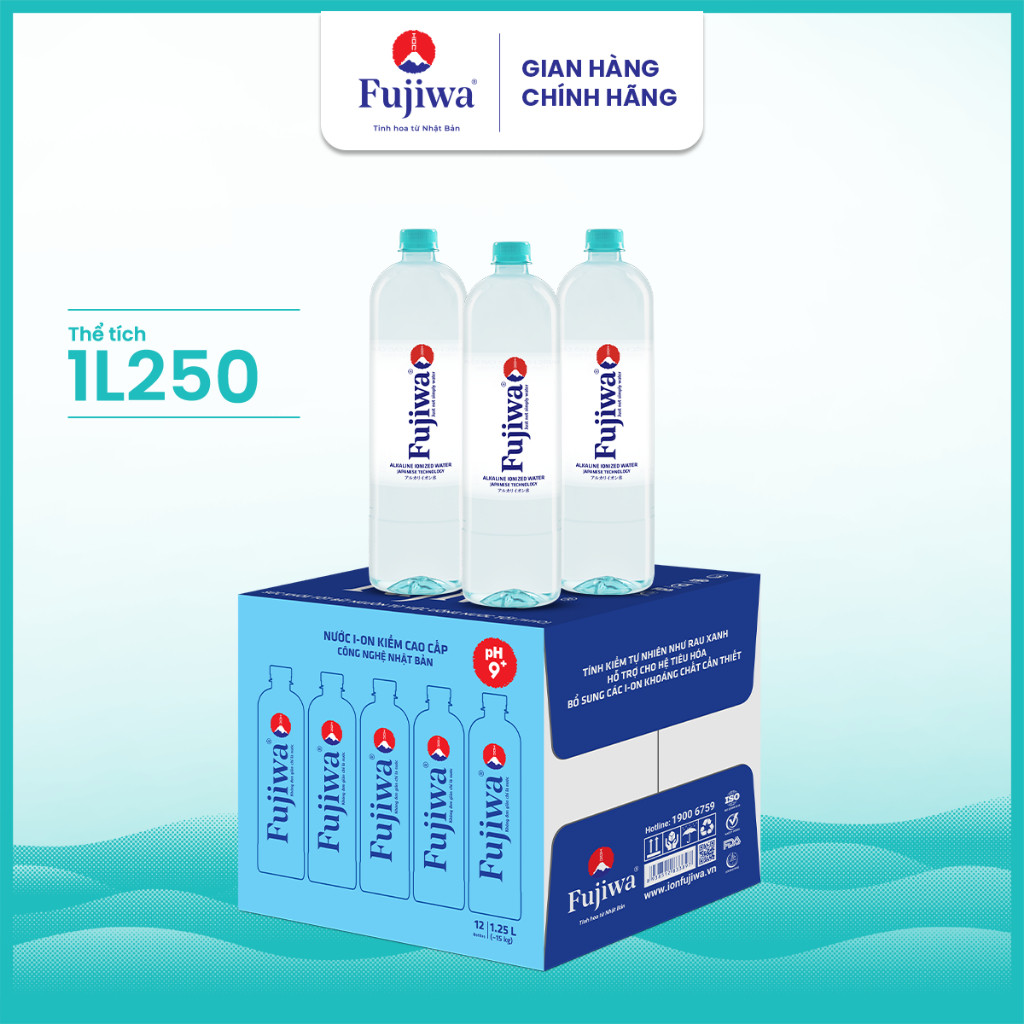 [Thùng 12 Chai 1250ml] Nước Ion Kiềm Fujiwa - Chính Hãng, Cân Bằng pH Detox Thải Độc & Tăng Đề Kháng