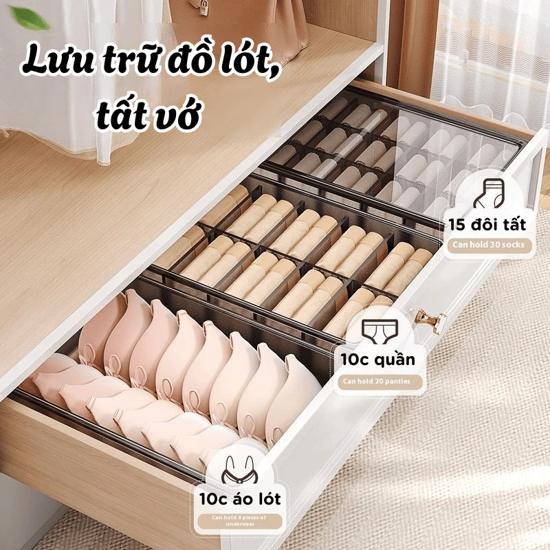 Hộp đựng đồ lót tất vớ trong suốt  chia ngăn TOAM có nắp đậy chống bụi sắp xếp gọn | BigBuy360 - bigbuy360.vn