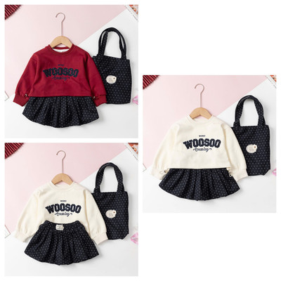 Bộ nỉ dầy ấm LITIBABY quần chân váy, kèm túi xách size 2/7 tuổi