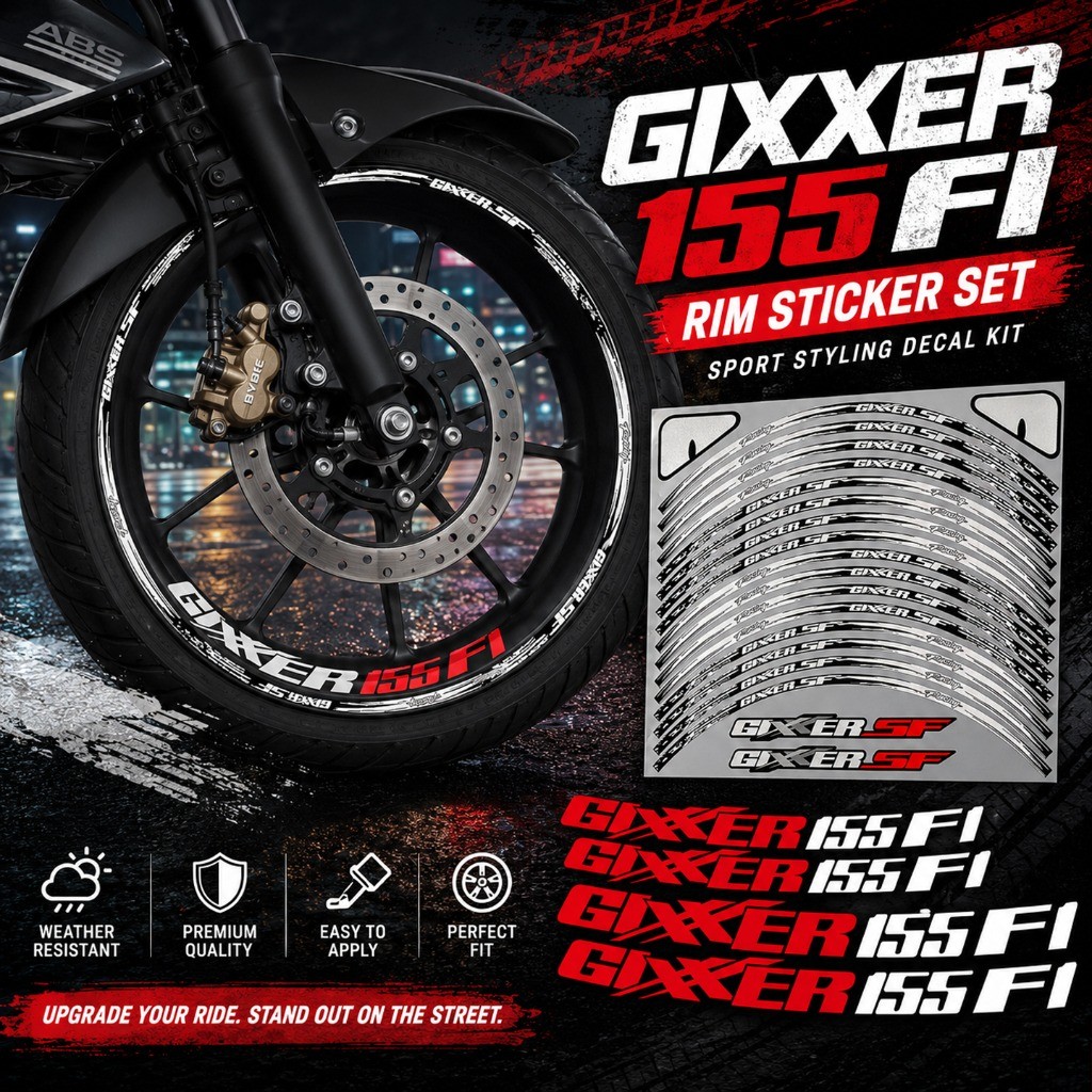 Miếng dán vành bánh xe máy cho Suzuki GIXXER SF 155 FI 17 Inch Vành ngoài & Đề can trung tâm bên tro