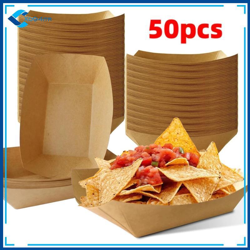 XOITR Dùng Một Lần Giấy Kraft Hotdog Thuyền Khay Đựng Thực Phẩm Phân Hủy Sinh Học Khay Đóng Gói Cho 