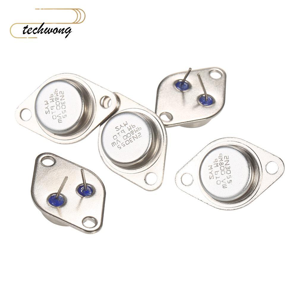 TECHWONG 5 Cái 2N3055 Điện Transistor, Kim Loại 15A / 60V Điện, Bộ Transistor 2N3055 NPN TO-3 Transi