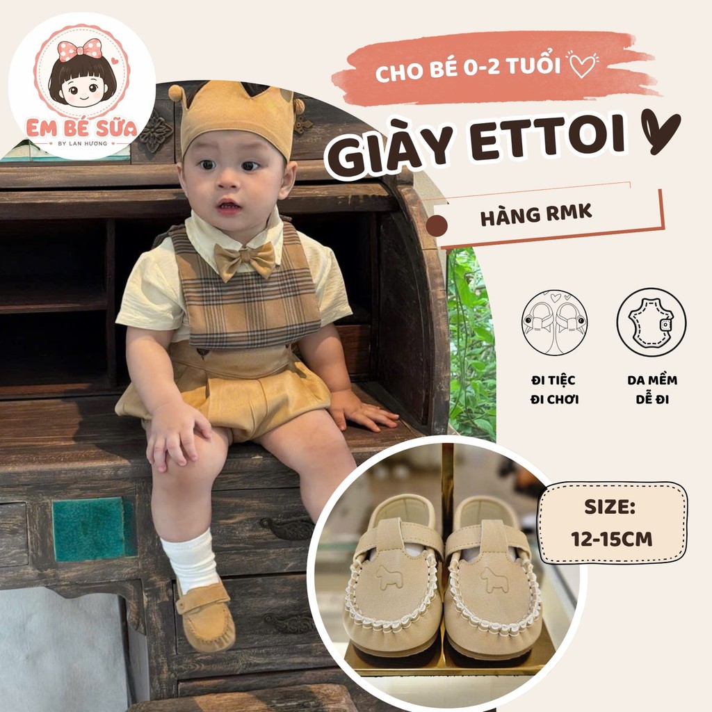 Giày Ettoi Rmk màu be cho bé đi thôi nôi đi tiệc siêu sang