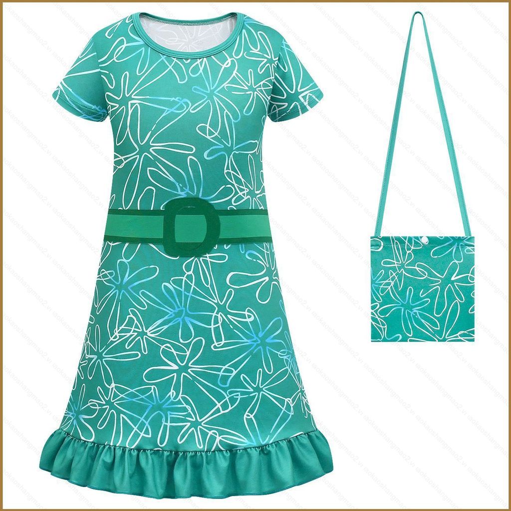 HK2 2 Cái / bộ Inside Out 2 Kinh Dị Cosplay Vải 3D Váy Mùa Hè Cho Trẻ Em Bé Gái Túi Trang Phục Tiệc 