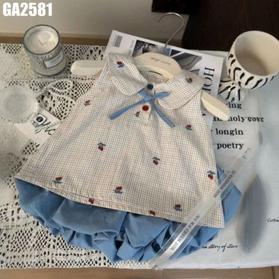Set Bé Gái Áo Sơ Mi Hoa Nhí Cổ Sen Phối Quần Bí Xanh Đáng Yêu Mềm Mùa Hè Đi Chơi MINTSCLOSET GA2581