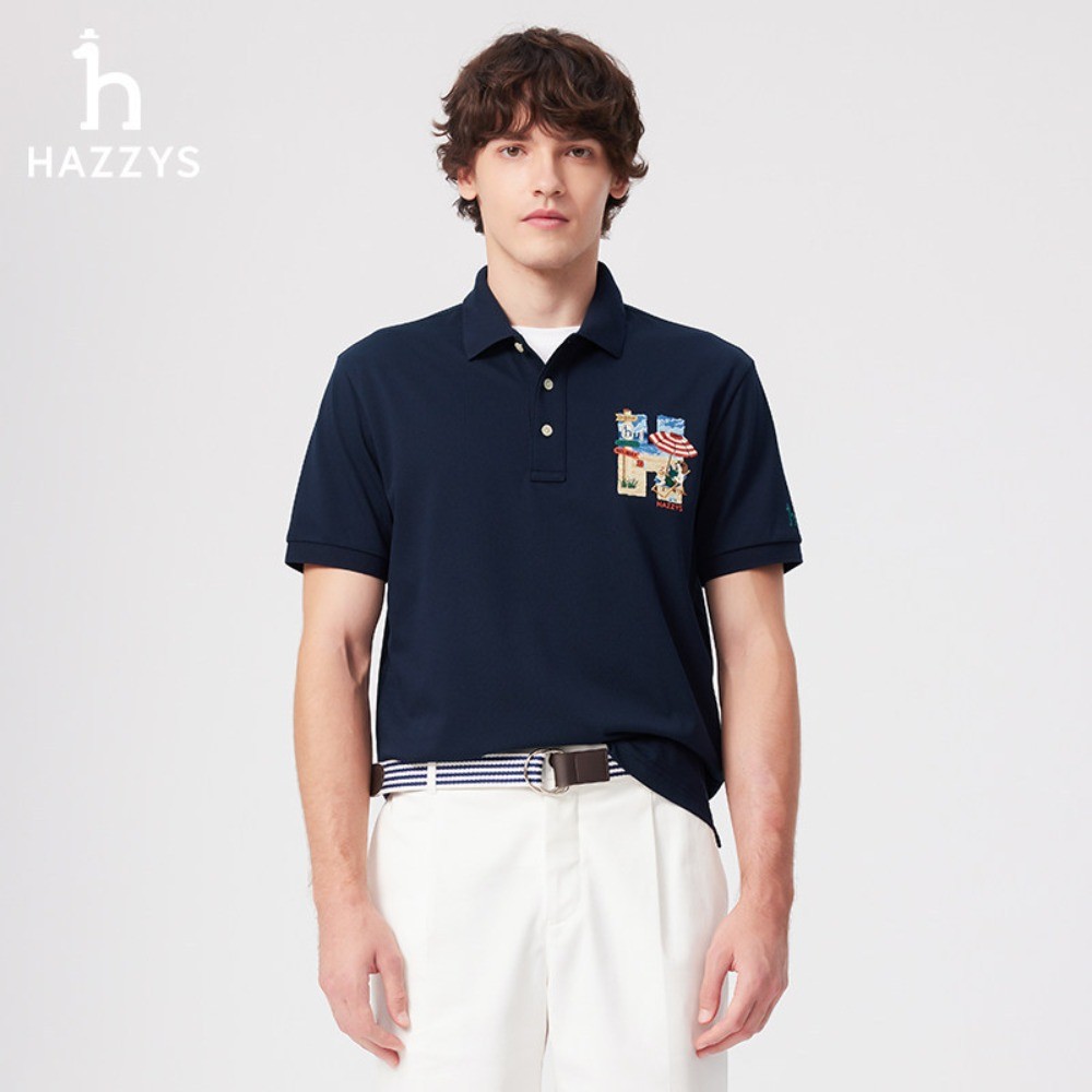Hazzys Nam Tay Ngắn Ve Áo POLO Áo Sơ Mi Nam Thời Trang Rời Top 0706
