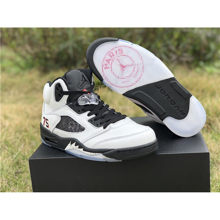 Air Jordan 5 'Paris PSG' trắng / đen-challenge đỏ cho AV9175-101