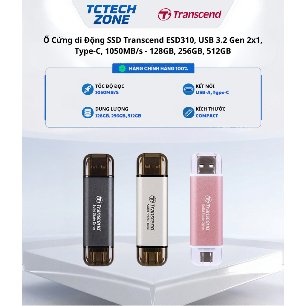 Ổ Cứng di Động SSD Transcend ESD310C, USB 3.2 Gen 2x1, Type-C, 1050MB/s - 128GB, 256GB, 512GB Chính 
