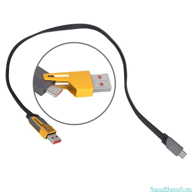Jenniferad 25cm 50cm Chiều dài Type C + USB sang Type C Cáp sạc 2 trong 1 65W Sạc nhanh