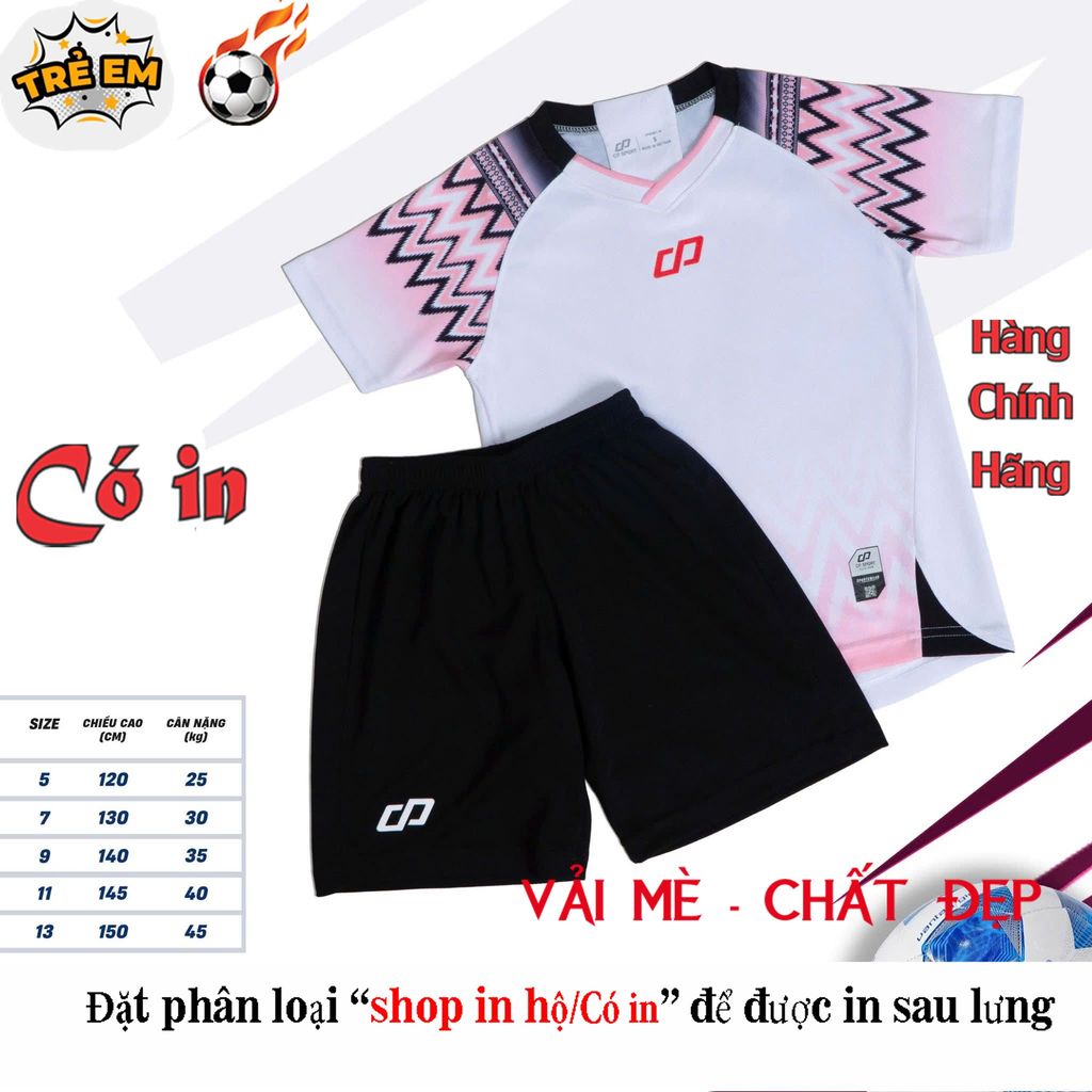[HÀNG SẴN][Chính hãng CP Sport - Có in sau lưng] Bộ thể thao CP Native Trắng Hồng trẻ em vải mè cao 