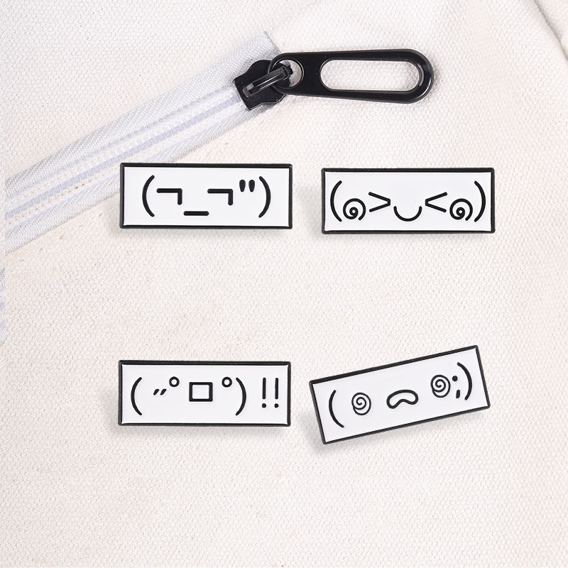 Retro Kaomoji Mặt Chân Văn Bản Ngộ nghĩnh Emoticon Hợp Kim Trâm Cài Dizzy, Vui Vẻ & Sốc Biểu Hiện Hu