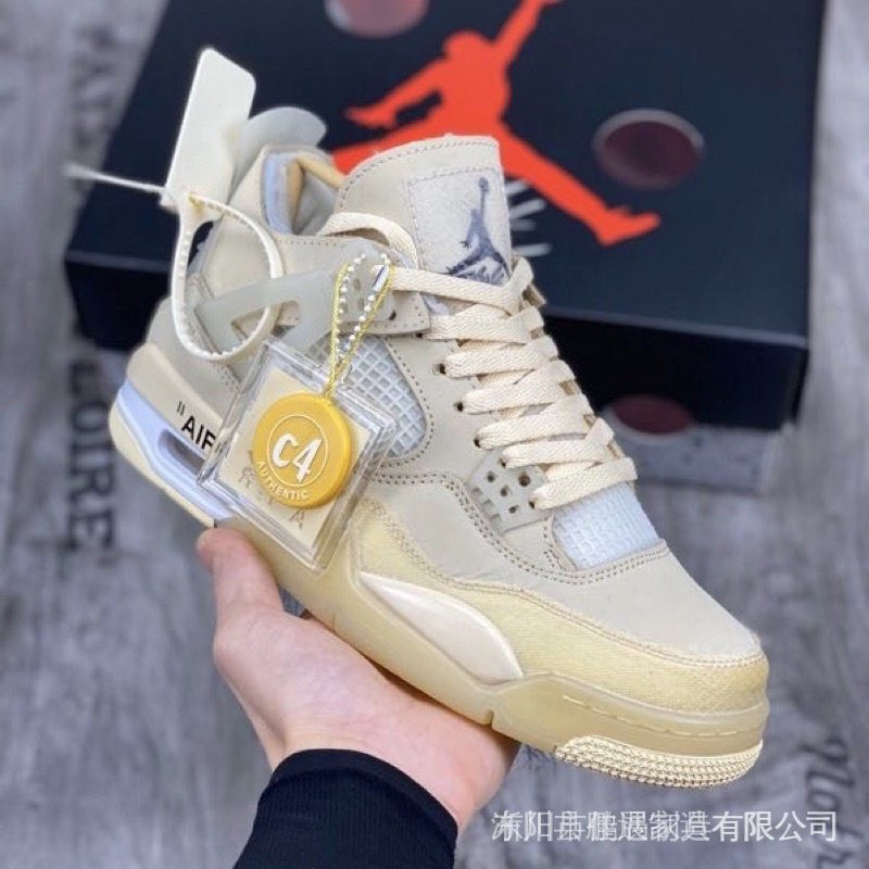 OFF WHITE 4 màu OFF WHITE x OFF Air Jordan 4 AJ4 “Sail ” giày nam nữ thể thao chạy bộ thể thao bóng 