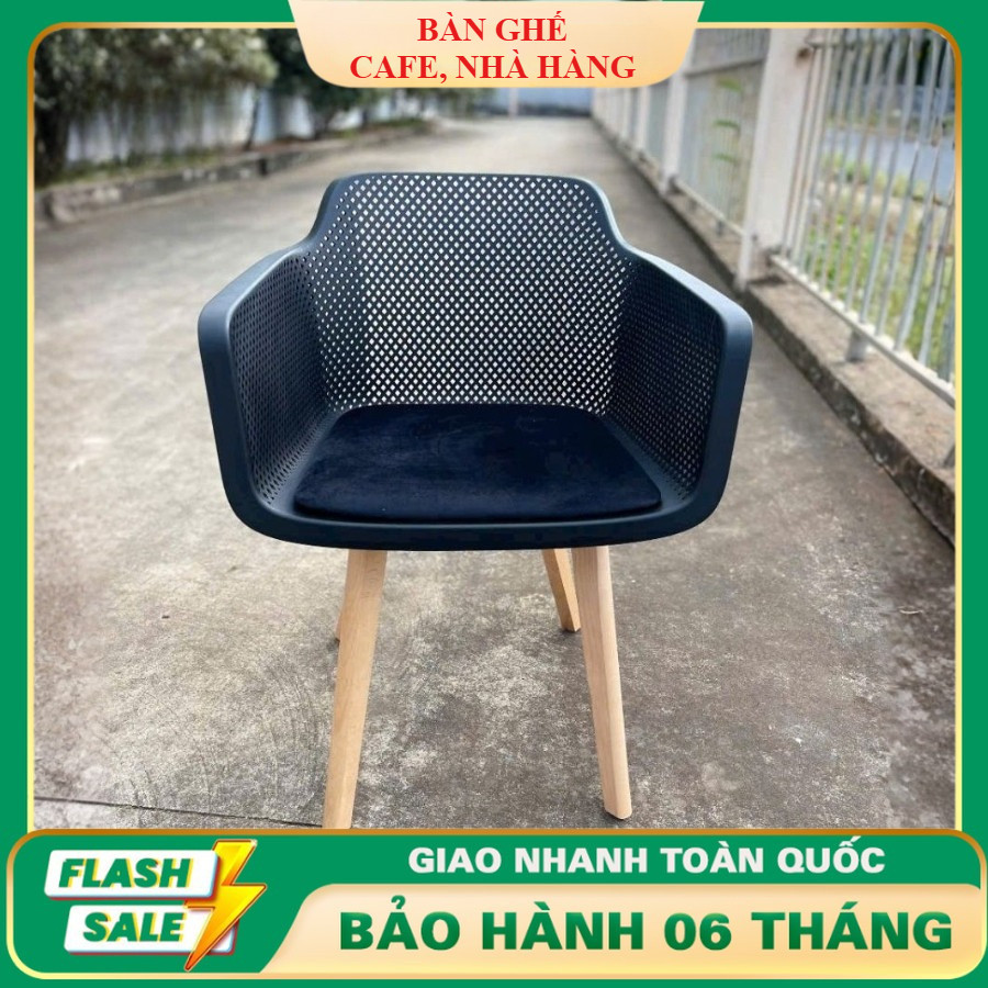 (Mua lẻ - Giá sỉ ) Ghế Cafe Nhựa Lỗ Mặt Nệm Chân Gỗ Phù Hợp Cho Cafe, Nhà Hàng & Phòng Ăn 45x54x81cm