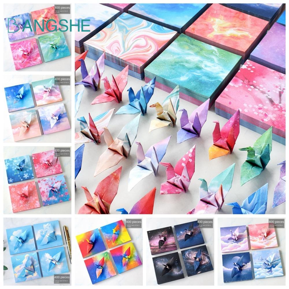 BANGSHE 400 Chiếc Giấy Gấp Nhiều Màu Sắc, Chất Liệu Nghệ Thuật Thêu Sò Bầu Trời Đầy Sao Giấy Origami