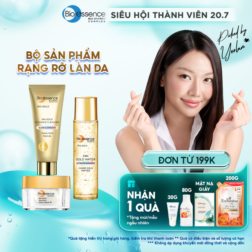 Bộ Bio-essence Bio-essence Gold – Tinh chất vàng 24k: Nước dưỡng 150ml, Sữa rửa mặt 100g, Kem Dưỡng 