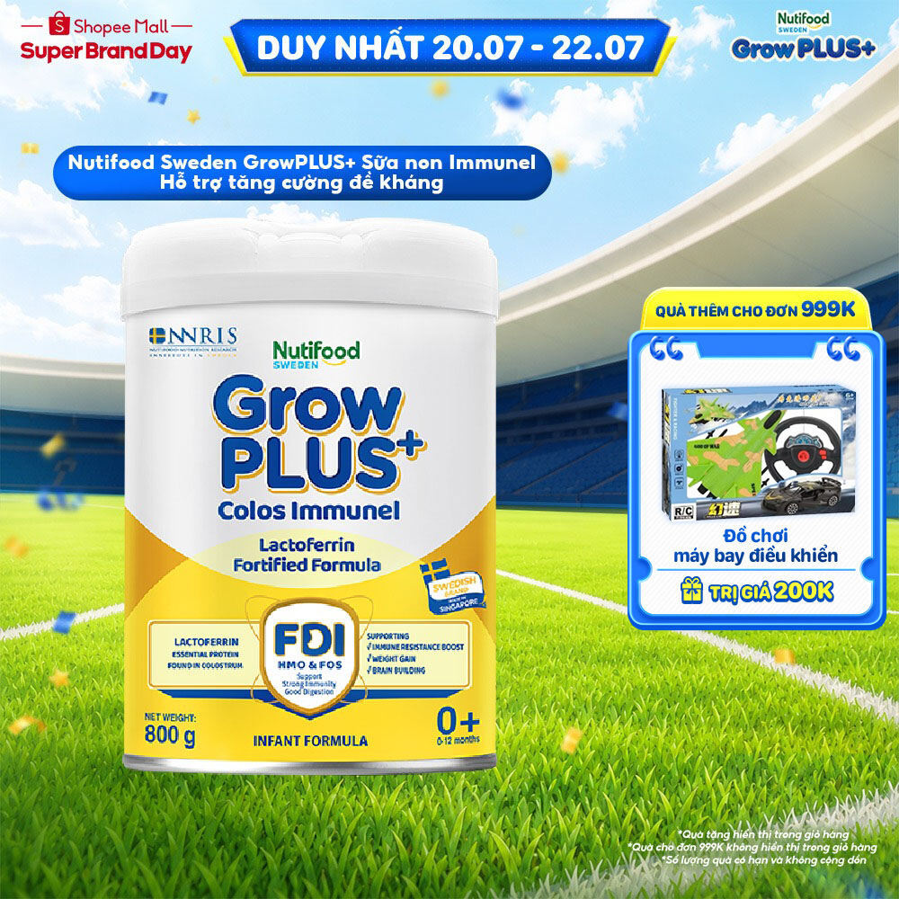 Sữa Bột Nutifood Sweden GrowPLUS+ Sữa Non Immunel từ 0 - 12 tháng lon 800 g (Bao bì tuỳ lô hàng)