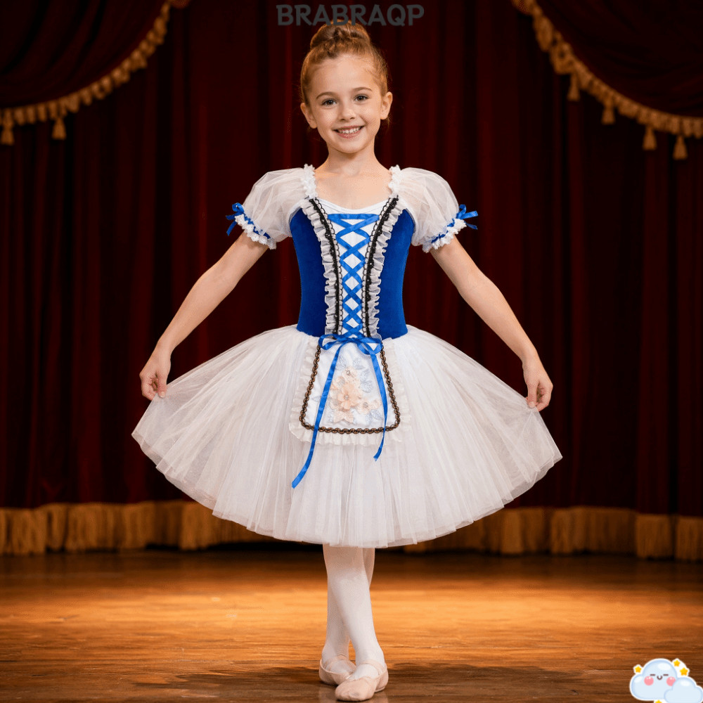 BRBRAA Trẻ Em Giselle Ballet Tutu Dress, Nhung Puff Tay Ba Lê Khiêu Vũ Leotard, Chuyên Nghiệp Ruy Bă