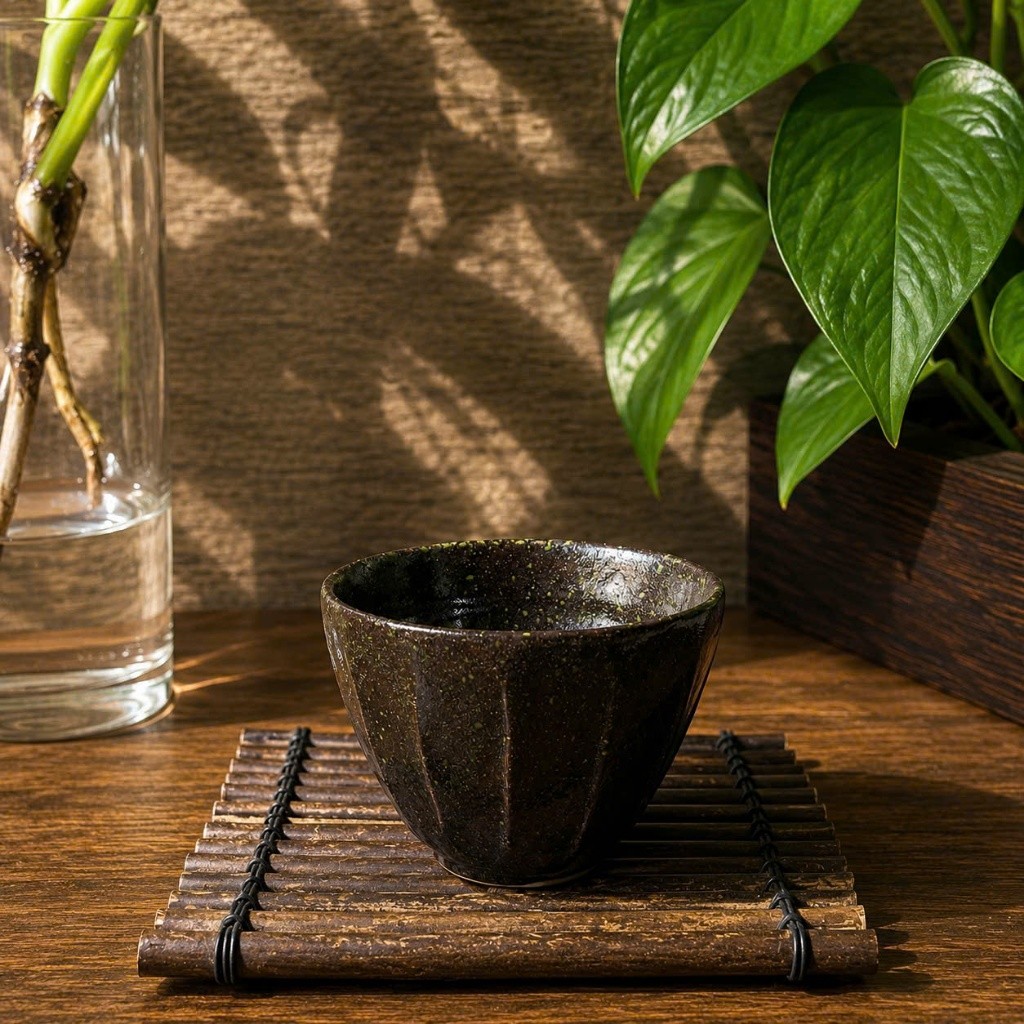 Gốm Japan - Cốc mộc có xoáy  JP-COC-MOC-A410