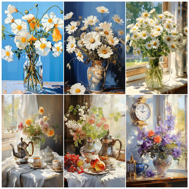 YOYO Art TH3 Daisies, bình hoa, tĩnh vật 40 * 50cm noframe Paint by Numbers Painting DIY Oil Canvas 