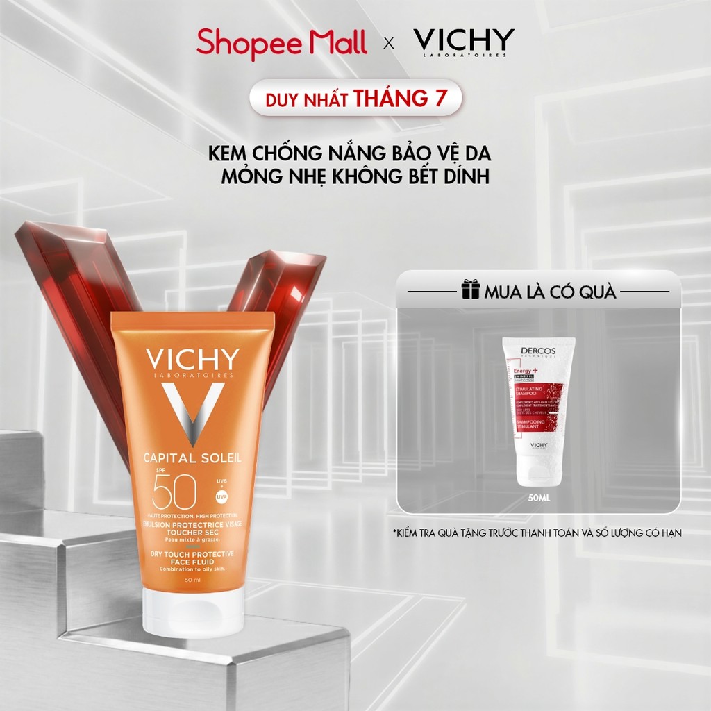 Kem chống nắng bảo vệ da mỏng nhẹ không bết dính SPF 50+ UVA & UVB Vichy Capital Soleil Dry Touch