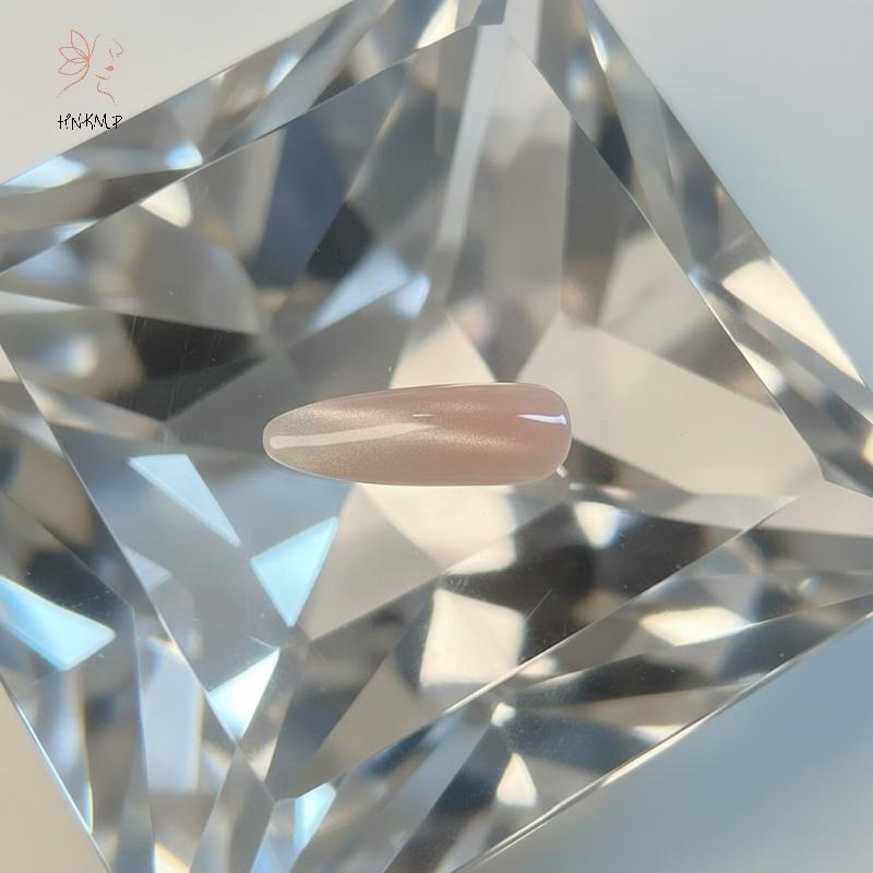 HNKMP Solid Color Press On Nails, Ice Transparent Cat Eye Nails Handmade Naked Skin-Flattering Nail 