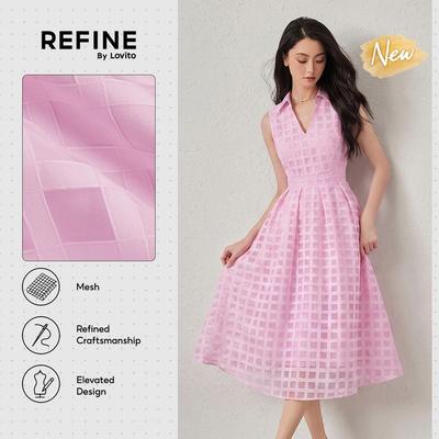 (New Arrival) (Refine by Lovito)Váy công sở lưới mềm mại jacquard hai lớp váy nữ hồng nhạt tinh tế xuân hè DRR42P1D007