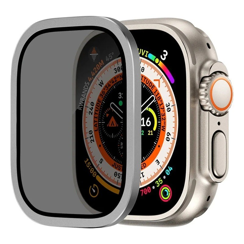 Dành cho Apple Watch Ultra3 Ultra2 Kính cường lực chống nhìn trộm + Phim khung kim loại hợp kim tita