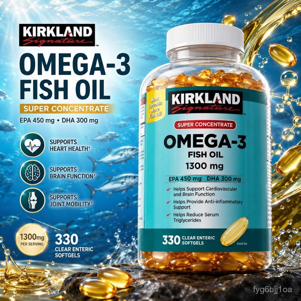 Viên uống dầu cá bổ sung Omega-3 cho Tim mạch, Thị lực & Não bộ Kirkland Signature Fish Oil 1300mg 3