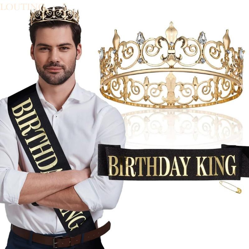 LOUTING Prom King Queen Sash Birthday King Crowns Set dành cho nam Đảng Lễ kỷ niệm Cung cấp