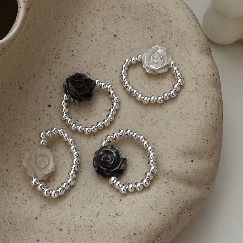 MX4I Simple silver ring s925Department ins Fashionable rose flower ring with mother-of-pearl and Kor